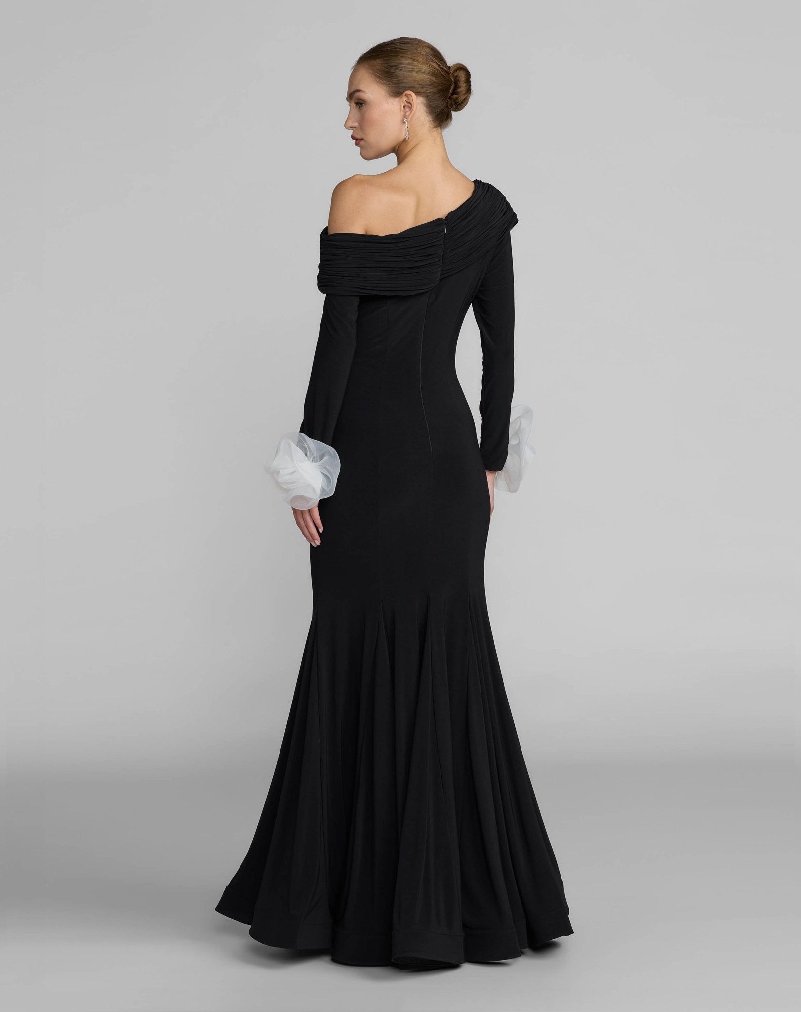 One Shoulder Long Sleeve Jersey Gown