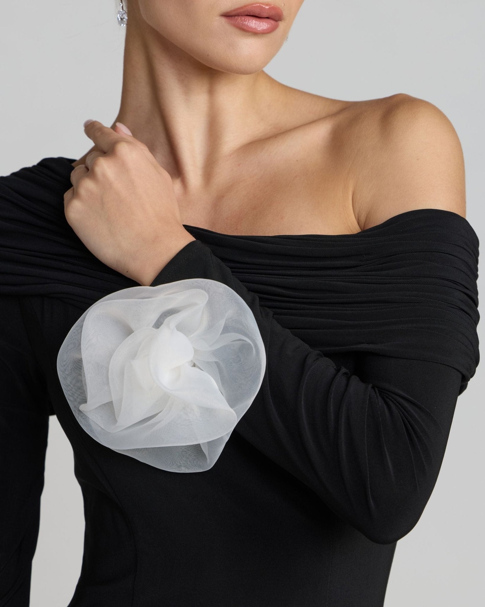 One Shoulder Long Sleeve Jersey Gown