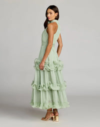 Sleeveless Chiffon Halter Neck Ruffle Midi Dress - Jade