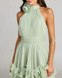 Sleeveless Chiffon Halter Neck Ruffle Midi Dress - Jade