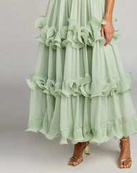 Sleeveless Chiffon Halter Neck Ruffle Midi Dress - Jade