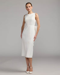 Mac Duggal #50169 ivory pearl trim bow back midi dress