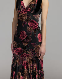 Mac Duggal #50175 floral velvet gown shoulder bow detail