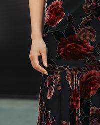 Mac Duggal #50175 floral velvet fabric close up