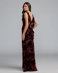 Mac Duggal #50177 burgundy velvet gown side view