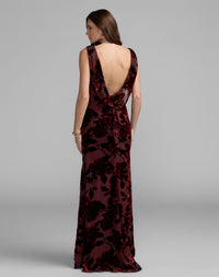 Mac Duggal #50177 burgundy velvet gown open cowl back