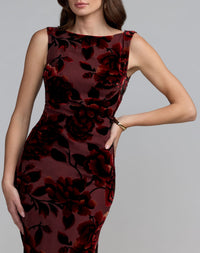 Mac Duggal #50177 burgundy velvet floral detail close-up