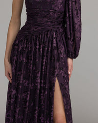 Mac Duggal #50179 amethyst burnout velvet gown detail