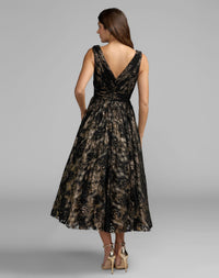 Mac Duggal #50186 black gold lace midi dress back view