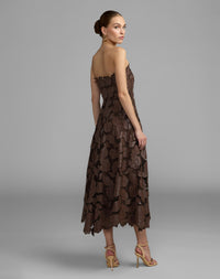 Mac Duggal #50190 chocolate strapless midi dress back view