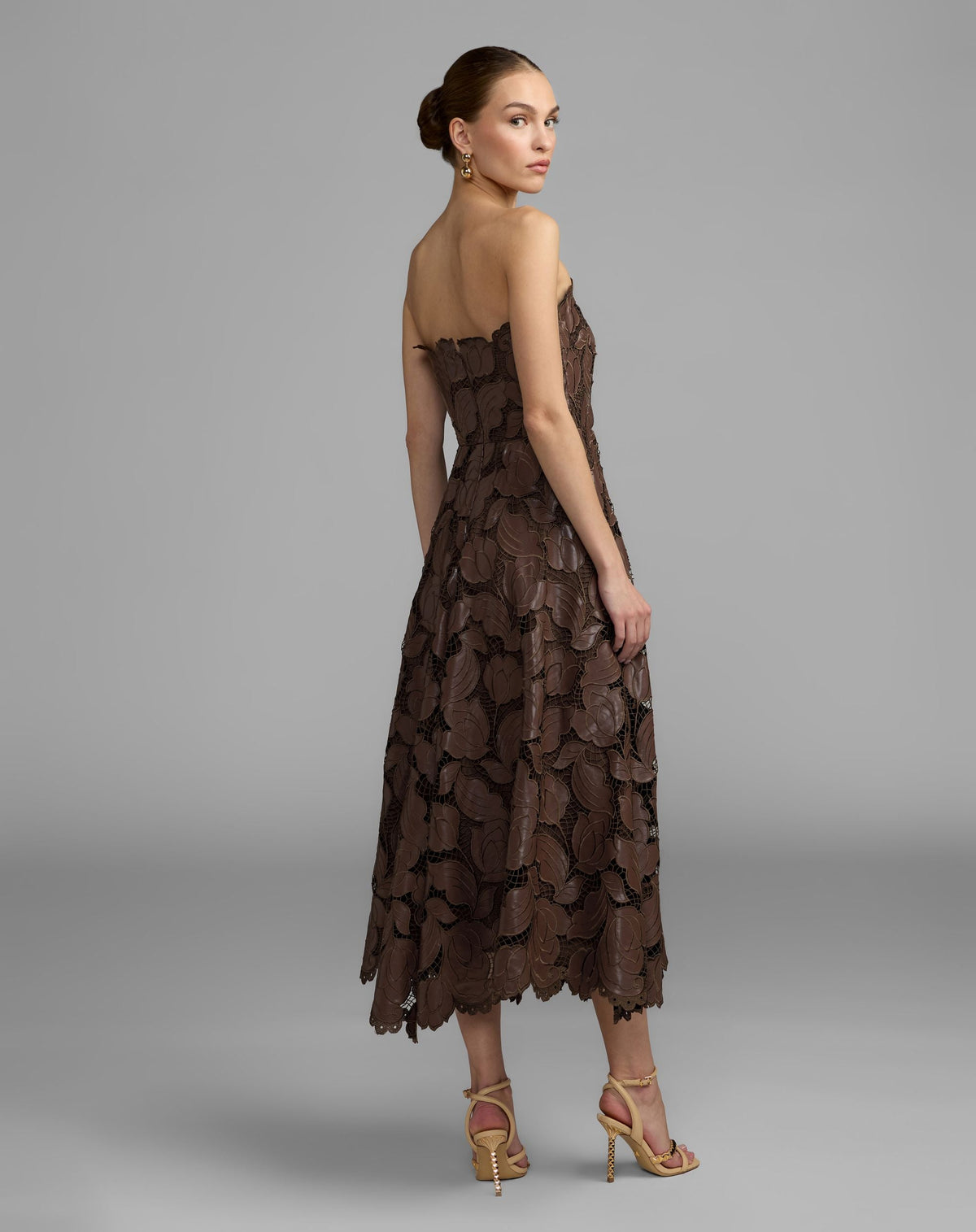 Mac Duggal #50190 chocolate strapless midi dress back view