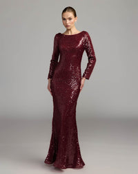 Mac Duggal #50201 ruby long sleeve cowl back sequin gown