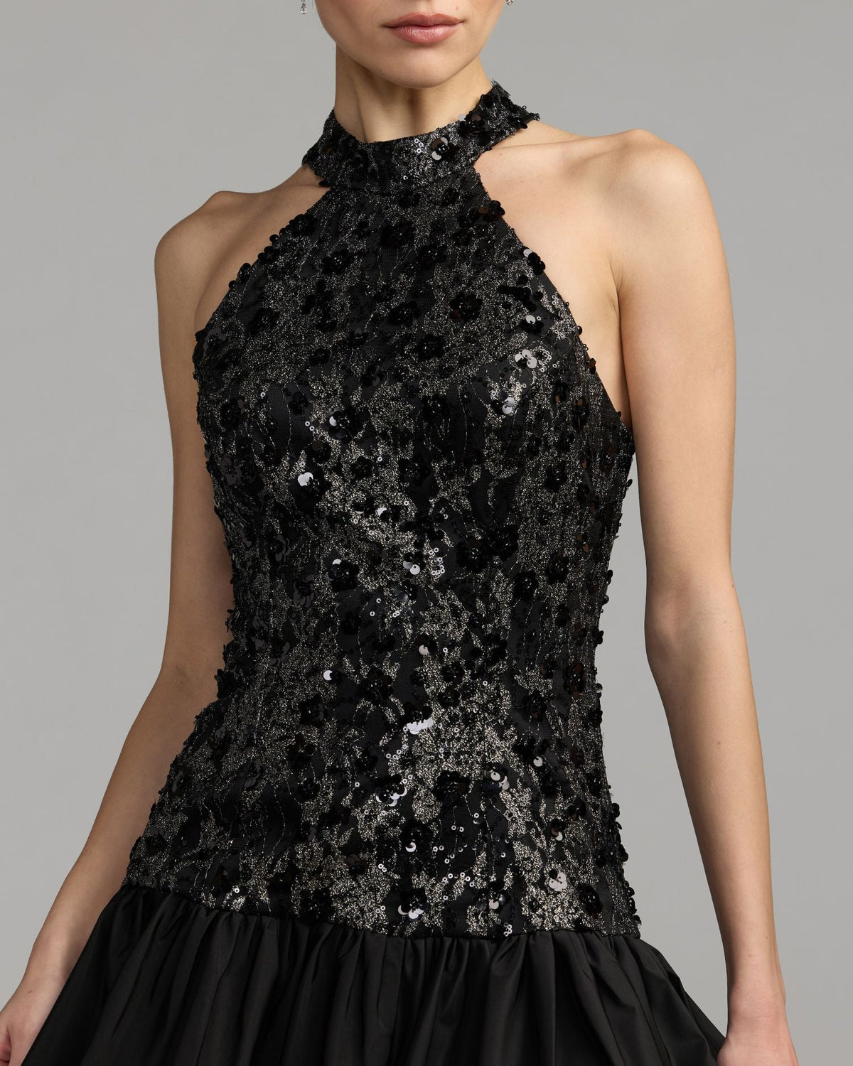 Mac Duggal #50207 black silver embellished lace bubble hem mini dress
