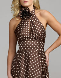 Mac Duggal #50210 rosette halter neckline close-up