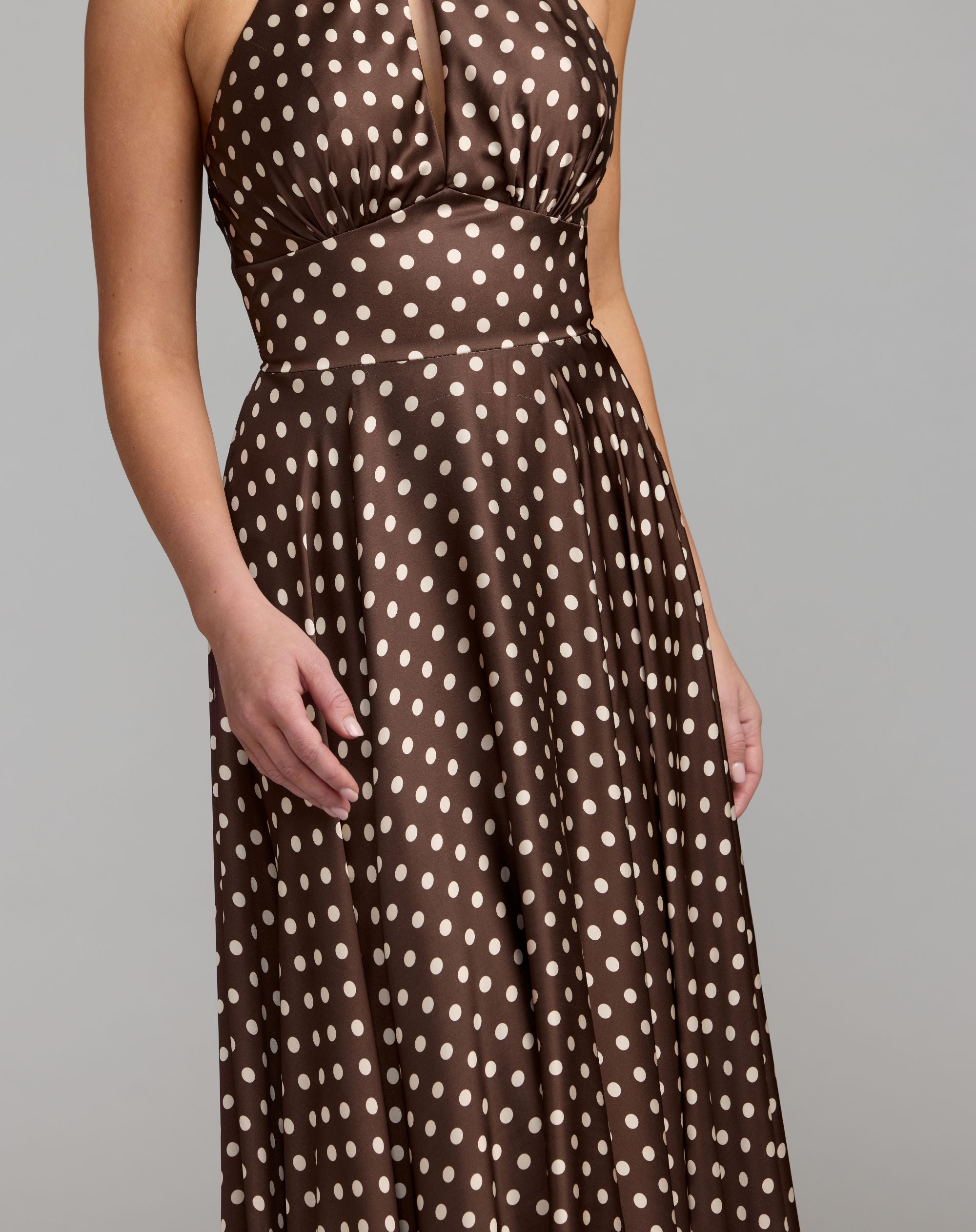 Mac Duggal #50210 polka dot charmeuse detail