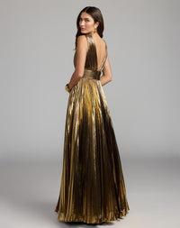 Mac Duggal #50212 antique gold metallic gown back view