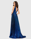 Plunge Neck Pleated Metallic Gown - Sapphire