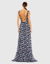Floral print sleeveless ruffled high-low gown - Navy