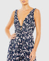 Floral print sleeveless ruffled high-low gown - Navy