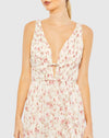 Floral print sleeveless ruffled high-low gown - Navy