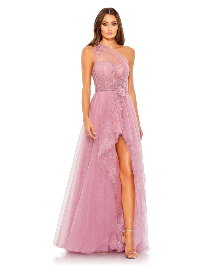 Asymmetric one shoulder embellished high-low gown - Rose