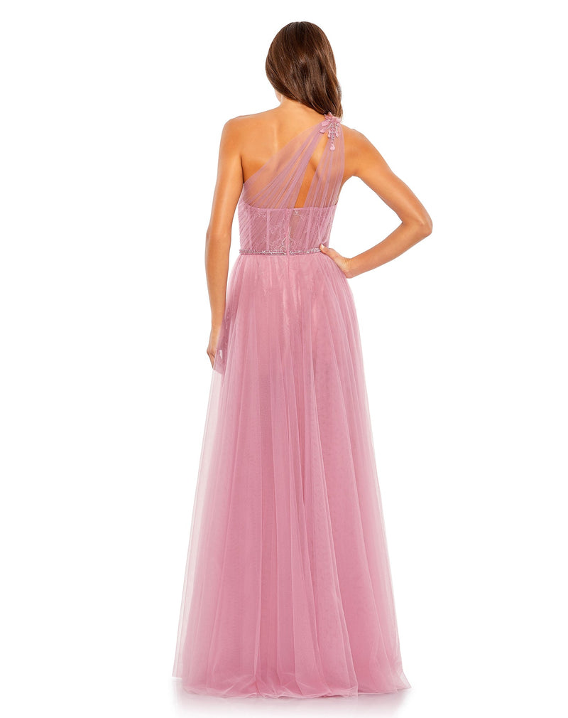 Asymmetric one shoulder embellished high-low gown - Rose