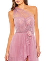 Asymmetric one shoulder embellished high-low gown - Rose