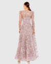 Embroidered Illusion High Neck A Line Dress - Lilac