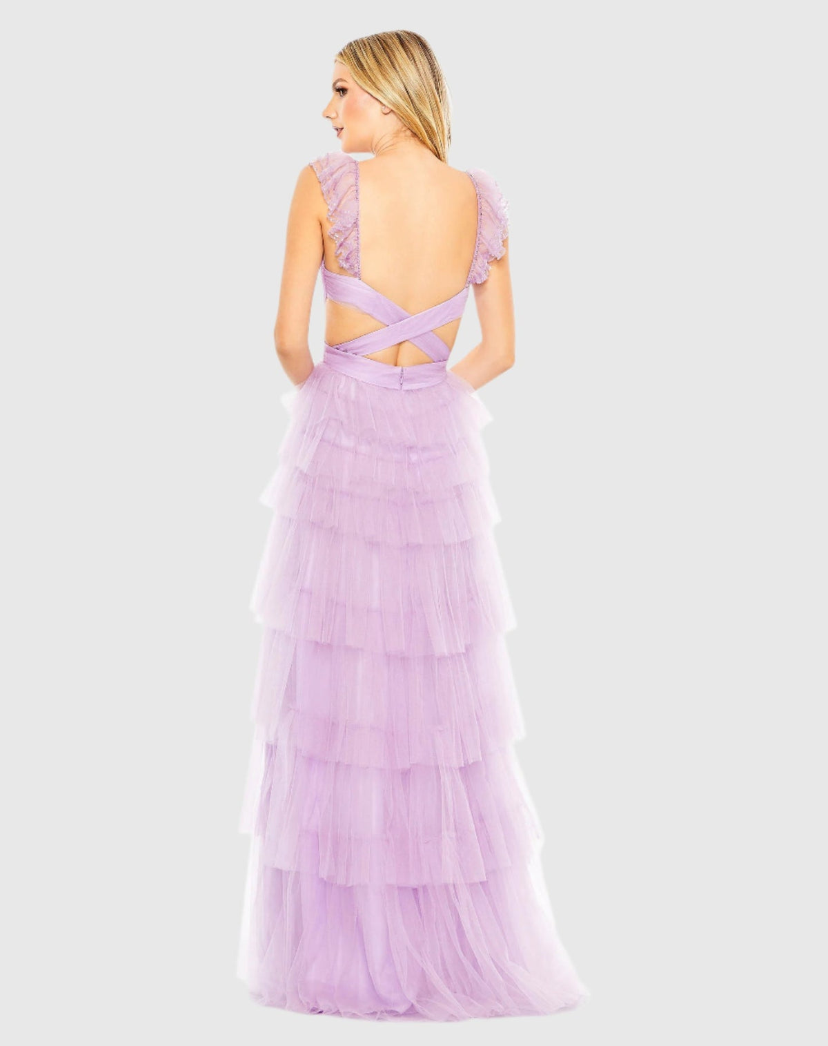 Ruffle Tiered Tulle Cut Out Gown - Mint