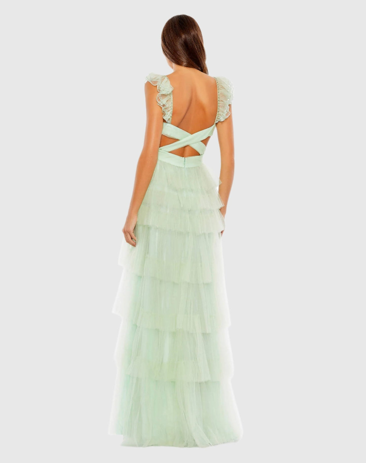 Ruffle Tiered Tulle Cut Out Gown - Mint