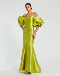 Mac Duggal Sweetheart Off The Shoulder Puff Sleeve Gown Chartreuse #50677