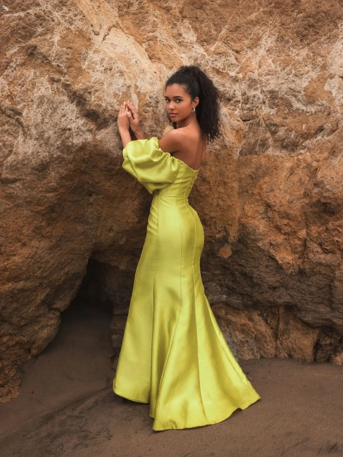 Mac Duggal Sweetheart Off The Shoulder Puff Sleeve Gown Chartreuse #50677