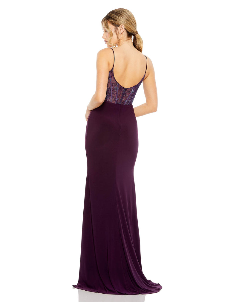 Mac Duggal Style #50709 Sweetheart mesh corset embellished gown - Purple back view