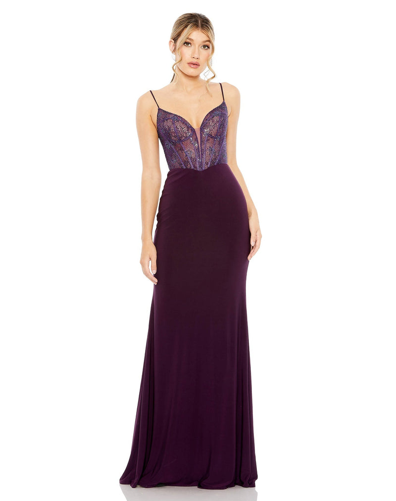 Mac Duggal Style #50709 Sweetheart mesh corset embellished gown - Purple