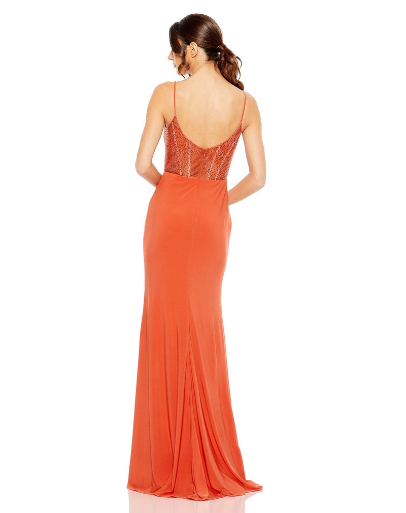 Mac Duggal Style #50709 Sweetheart mesh corset embellished gown - orange bodice back view