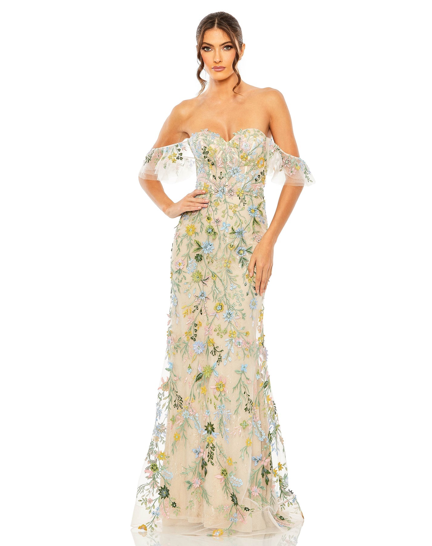 Mac Duggal 50713 Sweetheart Flutter Sleeve Gown Pastel Multi Shaide Shop Women s Evening Dresses Online SHAIDE BOUTIQUE