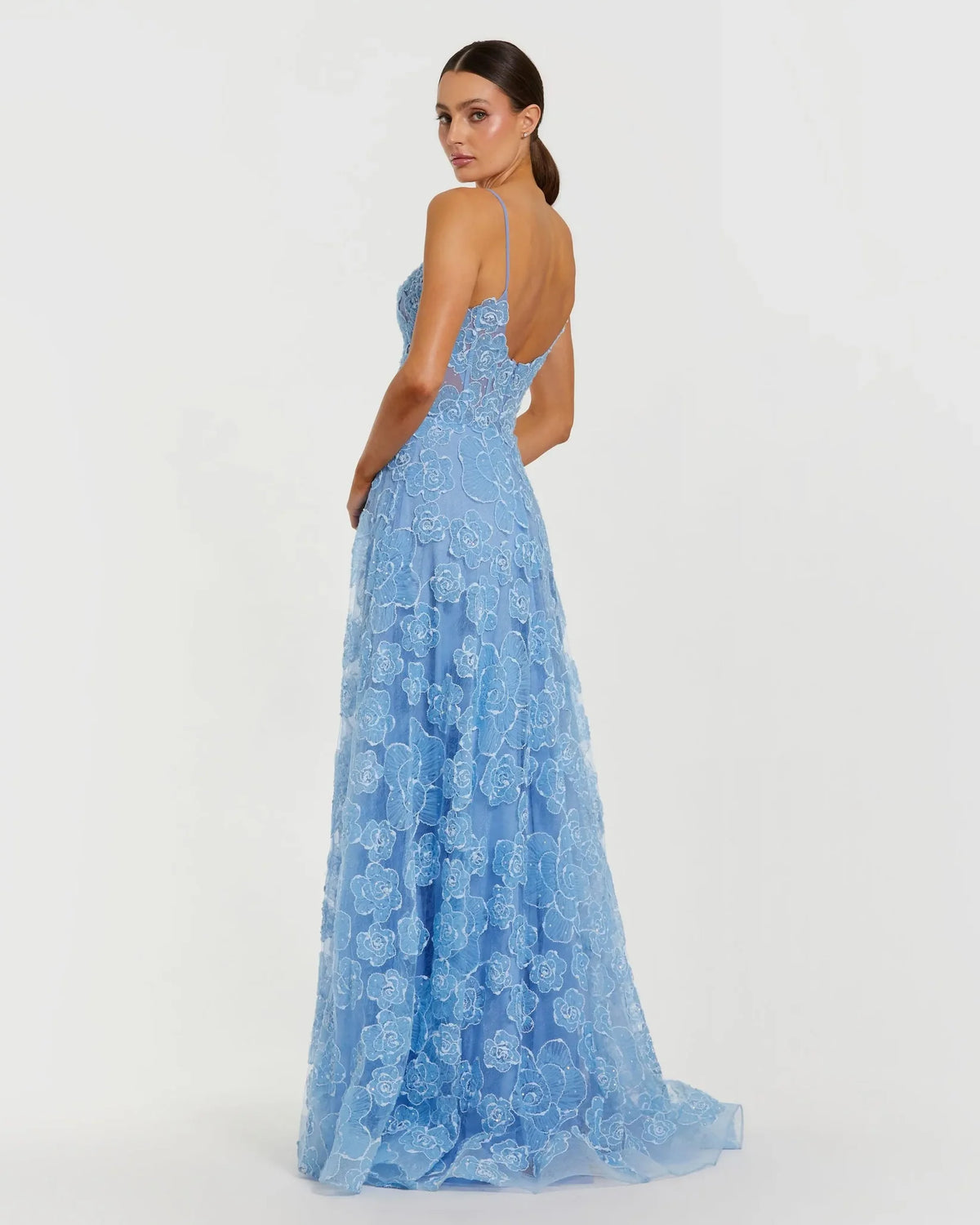 Blue sweetheart floral a line gown