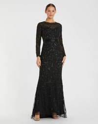 Mac Duggal, Beaded long sleeve evening gown, Black #5124