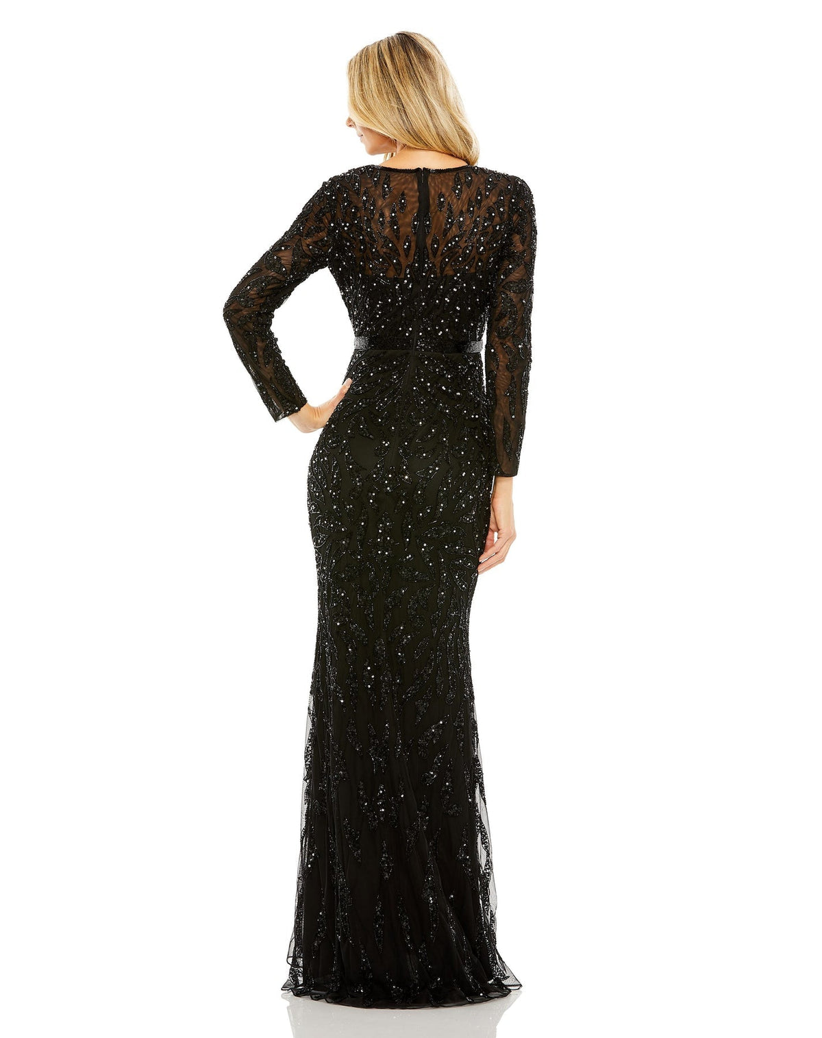 Mac Duggal Style #5124 Beaded long sleeve modest evening gown - black view