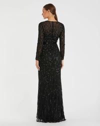 Beaded long sleeve evening gown - Mocha