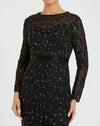 Beaded long sleeve evening gown - Mocha