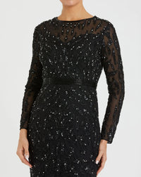 Beaded long sleeve evening gown - Mocha