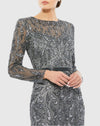 Beaded long sleeve evening gown - Mocha