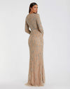 Beaded long sleeve evening gown - Mocha