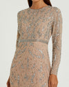 Beaded long sleeve evening gown - Mocha