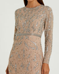 Beaded long sleeve evening gown - Mocha