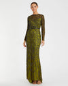 Beaded long sleeve evening gown - Mocha