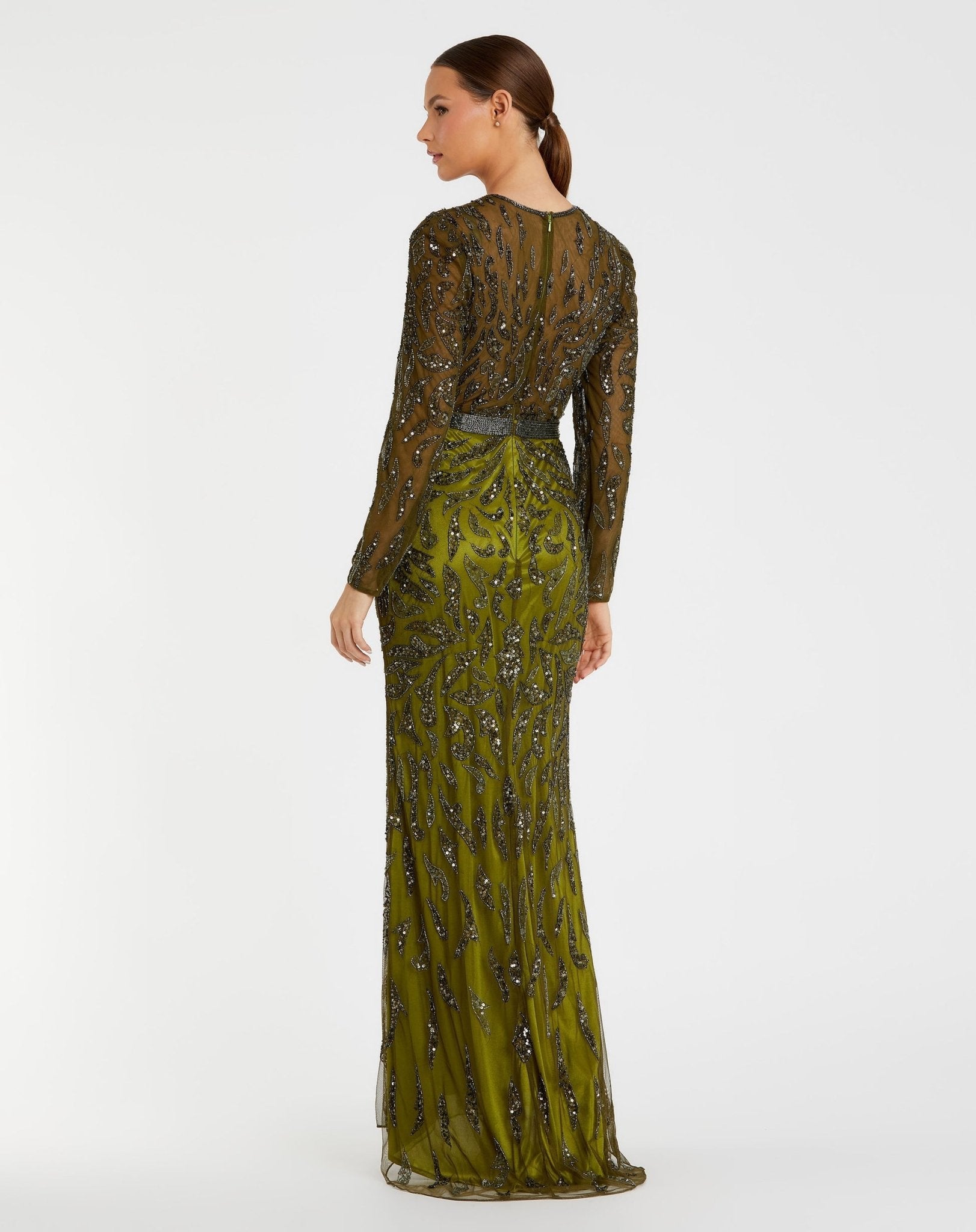 Mac Duggal #5124 Olive Olive Green Beaded Long Sleeve – Shaide Boutique