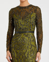 Beaded long sleeve evening gown - Mocha