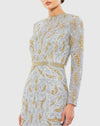 Beaded long sleeve evening gown - Mocha